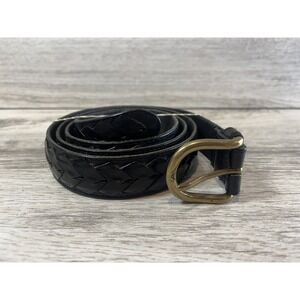 Lawton Harbor‎ Black Leather Belt Sz 42 1-1/4"Wide Logo Brass Buckle